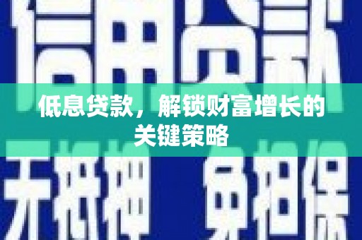 漳平低息贷款，解锁财富增长的关键策略
